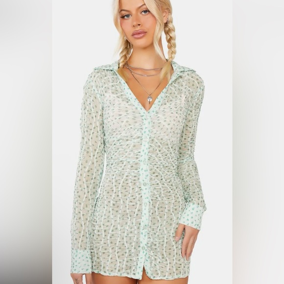 NWT For Love And Lemons $250 Green Long Sleeve Mini dress or Tunic size S - Picture 1 of 4